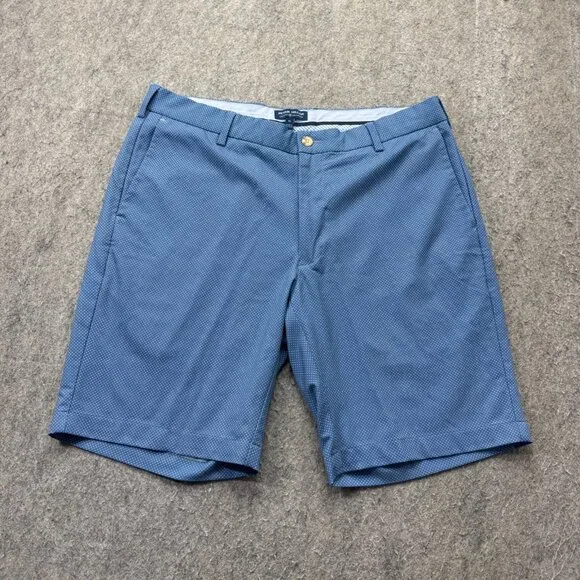Peter Millar Golf Shorts Men 34 Blue Polka Dot Performance 9" Stretch - Picture 1 of 16